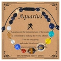Aquarius zodiac blue sandstone beaded bracelet with golden star charms on card - Aquarius-Braided Cord