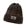 Berretto invernale in maglia a trecce marrone scuro con risvolto a coste e patch logo - Regolabile / caffè