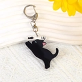 Cute black cat acrylic keychain in a pouncing pose with sturdy silver metal clasp - Style 8 Little Black Cat [B263]
