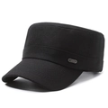 Cappello militare nero a testa piatta in cotone con targhetta metallica per protezione solare - Parte Superiore Piatta Nera