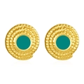 Vintage 18K gold plated stainless steel stud earrings with green enamel and spiral texture - Green