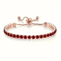 Bracelet tennis en zircon rouge 3mm plaqué or rose avec fermoir coulissant réglable - Rouge Strass-Or Rose