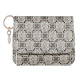 Beige floral monogram wallet with grey geometric pattern and golden keychain hook - Gray