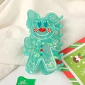 Blue-green gingerbread man hair claw with mouse ears and festive icing patterns - Green Gingerbread Man