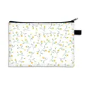 Florale Kosmetiktasche mit gelbem Blumenmuster, schwarzem Reißverschluss und praktischer Schlaufe - 07-Weiß Gelbe Blume
