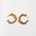 Golden C-shaped hoop earrings featuring creative geometric beads and spiral texture - Gold