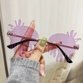 Frameless tear-shaped sunglasses with purple lenses and sleek black temples - Gold Frame Purple Lens