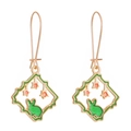 Pendientes dorados con diseño de conejo en esmalte verde y estrellas naranjas de moda - Pendientes de Conejo (WG-0139) / Oro KC