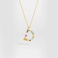 Detailed macro view of S925 silver golden D letter pendant with colorful gemstones - Gold Letter D