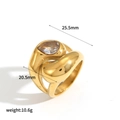 Golden heart stainless steel ring with water drop diamond showing full size dimensions - Clear Teardrop Zirconia Style (TR4396)