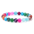 8mm multi-color natural stone elastic bracelet with round polished chakra beads - Polished Colorful Striped Agate