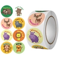 500 Belohnungsaufkleber Rolle mit niedlichen Tieren und englischen Lobessprüchen - 25mm / Cartoon-Tier-Inspirationsstil (C7)