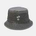 Détail de la broderie cocotier blanc sur le chapeau bob en coton gris délavé - M (56-58cm) / Gris