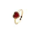 Verstellbarer 18k vergoldeter Kupferring mit rotem Emaille-Herz und Zirkon-Rand - Einstellbar Offen / Rot