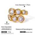 18k gold plated stainless steel irregular zircon wrap ring with adjustable band - Irregular Round Style-JDR2404012 / Gold