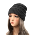 Minimalist dark grey knitted beanie for women featuring premium warm ribbed texture - Dark Gray