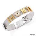 Pulsera de malla plateada en acero con letras doradas y colgante de corazón con diamantes - PAS803 Plata Platino / Plateado