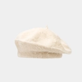 Dettaglio della trama del basco in maglia di peluche beige a pelo lungo con gambo - Beige / Taglia unica