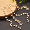 Long drop earrings with white freshwater pearls and yellow citrine stones in 18k gold plating - Tassel Pearl Citrine / White/Yellow