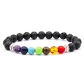 Detailed view of Seven Chakra volcanic stone beads with silver-tone spacers on a bracelet - Large Hole Colorful Beads Bracelet