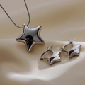 Set gioielli a stella in acciaio inossidabile argento lucido con collana e orecchini - Set / Argento