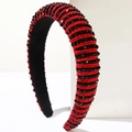 Detail of beaded headband with red and black glass beads on soft black velvet lining - Black Red