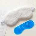 White faux fur sleep mask set with a removable blue gel cooling pad for eyes - Hot/Cold Gel Pack Style / Pearl White