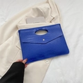 Royal blue crocodile pattern envelope clutch bag with golden buckle and integrated handle - Blue