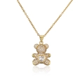Charmant collier avec pendentif ours doré serti de zircons et pierre en forme de coeur - Ours Blanc