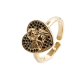 Gold adjustable heart ring with cupid relief and black zircon pave setting - Adjustable Open / CR0167 Gold Heart Cupid Black Zircon