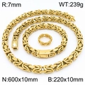 Set di gioielli bizantini dorati con collana bracciale e anello in acciaio inossidabile - Taglia 9 / Anello+Bracciale+Collana (Stile Sottile) / Oro