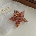 Star-shaped acrylic hair claw clip filled with colorful sequins and golden glitter - Red with Sequin Stars