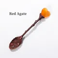 Vintage bronze spoon featuring carved floral patterns and heart-shaped red agate - 2cm Red Agate Heart - Red Copper Color