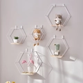 Set of five white hexagonal wall shelves with natural wood bases for modern home decor - Hexagon 5-piece Set / White