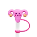 Cute pink and yellow cartoon womb silicone straw cover cap with smiling face detail - 1718-20 Cartoon Uterus