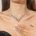 Silver jewelry set with V-shaped necklace and multicolor rhinestone tassel earrings - Multi-Color Diamond Silver 2-Piece Set(DTN14027052CF)