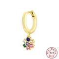 S925 sterling silver hoop earring with multi-colored gemstone flower petal pendant - #2 Colorful Zirconia - Single / Gold with Rainbow Zirconia