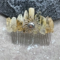 Handmade silver hair comb with natural yellow crystal stones and sun pendant - Citrine Silver Wire Silver Sun