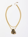 Double-layered gold titanium necklace with zebra-patterned pendant in flat snake chain - Necklace