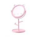 Pink cat-ear desktop makeup mirror with jewelry organizer branches and storage tray - Large Version / Cat Ear / Pink