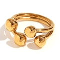 18K gold plated stainless steel open ring with polished dual ball ends on white background - Creative Open Circular Heart Center Ring - Gold