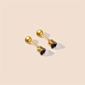 Gold plated stainless steel stud earrings with black zircon in a six-prong setting - 6mm / Gold/Black Zircon