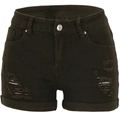 Short en jean vert foncé taille basse avec détails déchirés et ourlet revers - Vert Foncé