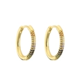 Orecchini huggie dorati con arcobaleno di pietre preziose sfumate in incastonatura a griffe - Oro con zircone multicolore