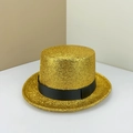 Gouden pailletten hoge hoed met een elegant zwart lint voor feesten en toneeloptredens - Verstelbaar M (56-58cm) / Gouden Glimmer Zijde