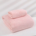 Pink coral fleece waffle towel set featuring soft pineapple texture for bath and face - Towel 35*75cm / Pineapple Grid Camellia Pink