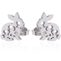 Minimalist silver rabbit earrings with hollow flower design for women - Silver