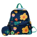 Conjunto de mochila infantil con estampado floral y monedero redondo en azul oscuro - Talla única / Azul