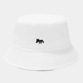 Détail de la broderie de chien noir sur un chapeau bob blanc en sergé de coton - Blanc