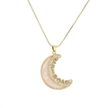 Gold crescent moon pendant necklace with multi-shaped cubic zirconia on a box chain - Moon Style (CN001445CX)